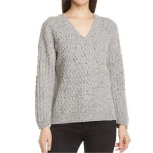Vince merino wool blend v neck sweater in grey